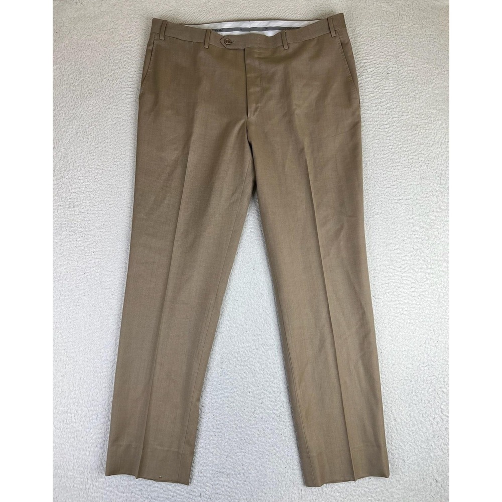 Canali Dress Pants Mens 38x32 Beige Regular Fit Flat Front Straight Leg Business